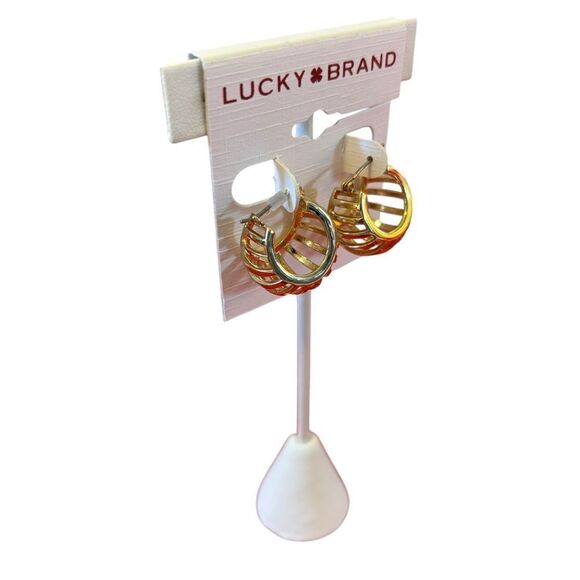 Lucky Brand Goldtone Cage Hoop Earrings. - Picture 2 of 6